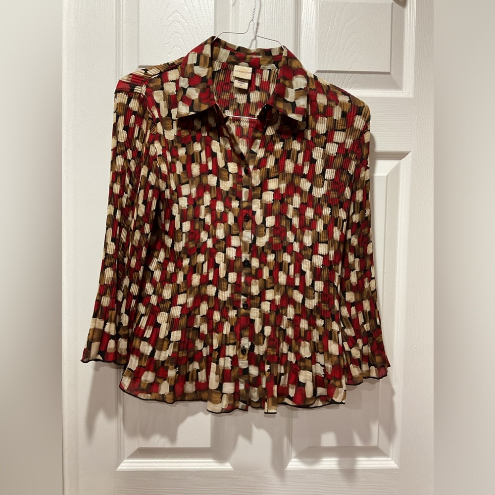 Crinkly geometric earth tones tunic top blouse